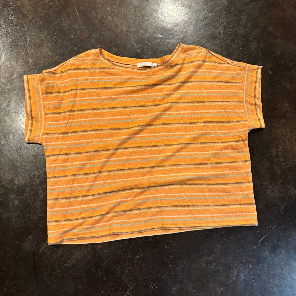 PrAna Orange Multi-Colored Striped Boxy Tee